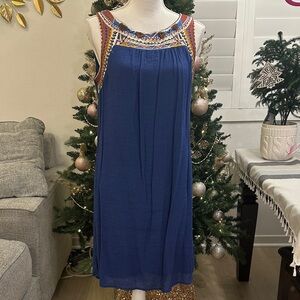 Westport Blue Midi Dress with Colorful Trim size S